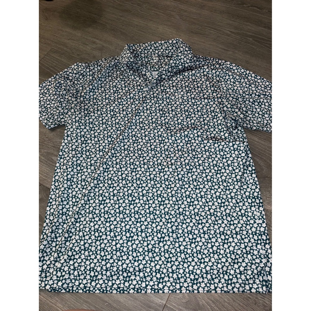 Rhoback Mens Green White Shamrock Floral Golf Polo Shirt Short Sleeve Size XL - Picture 2 of 4